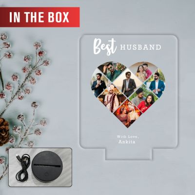 Personalized Collage Photo Frame Led Night Lamp with 7 Color Changing Light Gift for Anniversary, Birthday, Valentines Day | Memorable Gift Lamp (Gift for Husband)